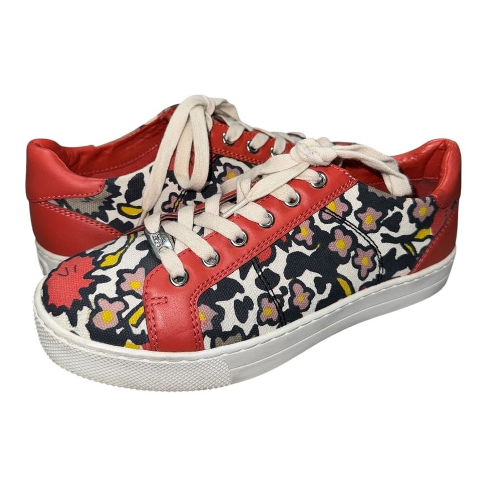 Women’s Coach Paddy Floral Thick Canvas & Leather Rusty Red Sneakers - 7.5B
